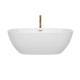 Juno 67 Inch Freestanding Bathtub in White with Polished Chrome Trim and Floor Mounted Faucet in Brushed Gold
