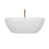 Juno 67 Inch Freestanding Bathtub in White with Shiny White Trim and Floor Mounted Faucet in Brushed Gold