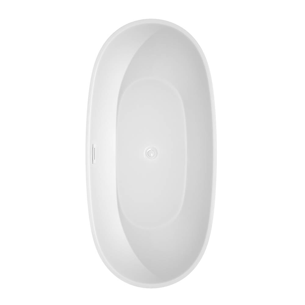 Juno 67 Inch Freestanding Bathtub in White with Shiny White Trim and Floor Mounted Faucet in Brushed Gold