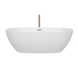 Juno 71 Inch Freestanding Bathtub in White with Floor Mounted Faucet, Drain and Overflow Trim in Brushed Nickel