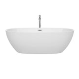 Juno 71 Inch Freestanding Bathtub in White with Floor Mounted Faucet, Drain and Overflow Trim in Brushed Nickel
