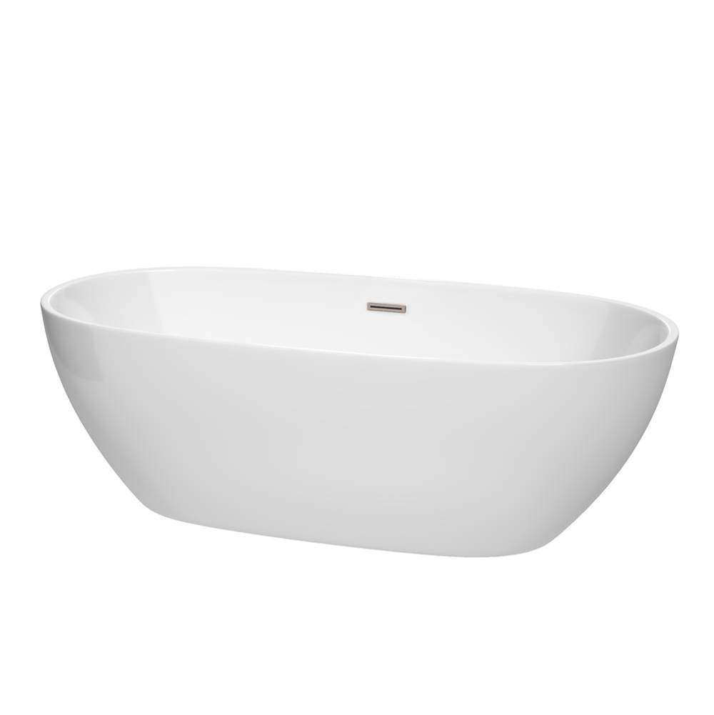 Wyndham Collection - Juno 71 Inch Freestanding Bathtub in White with Brushed Nickel Drain and Overflow Trim - White With Brushed Nickel