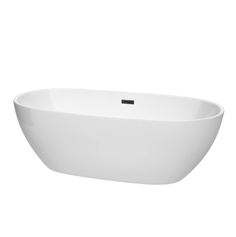 Wyndham Collection - Juno 71 Inch Freestanding Bathtub in White with Matte Black Drain and Overflow Trim