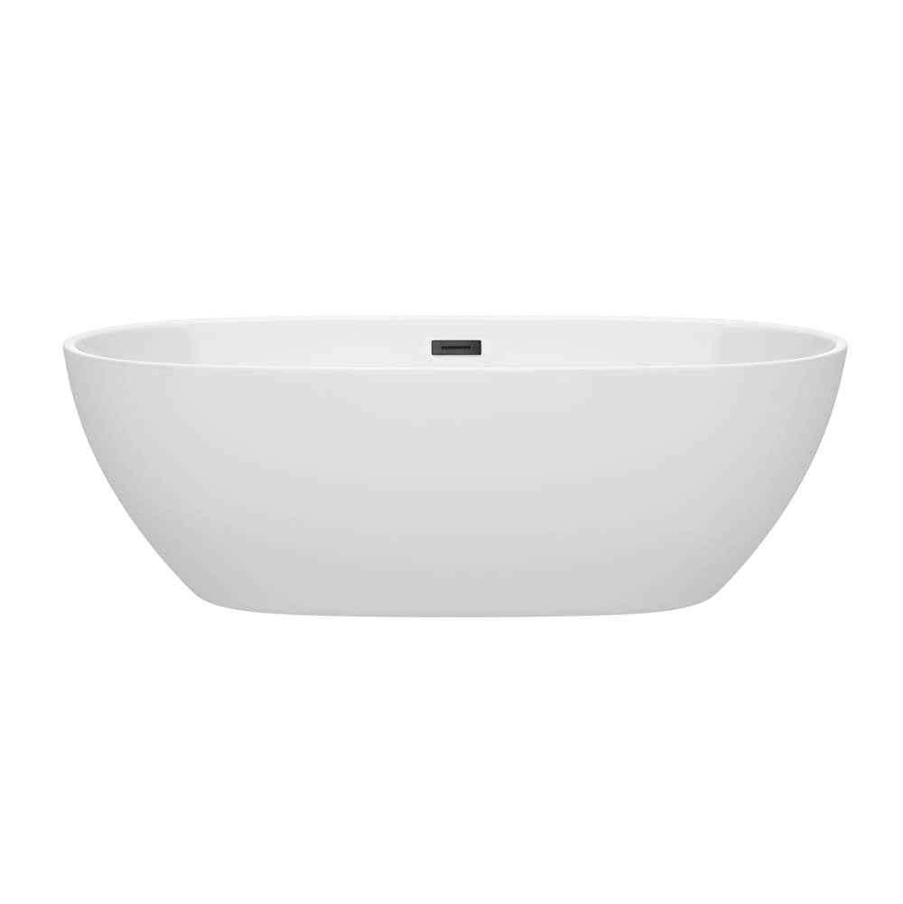 Juno 71 Inch Freestanding Bathtub in White with Matte Black Drain and Overflow Trim