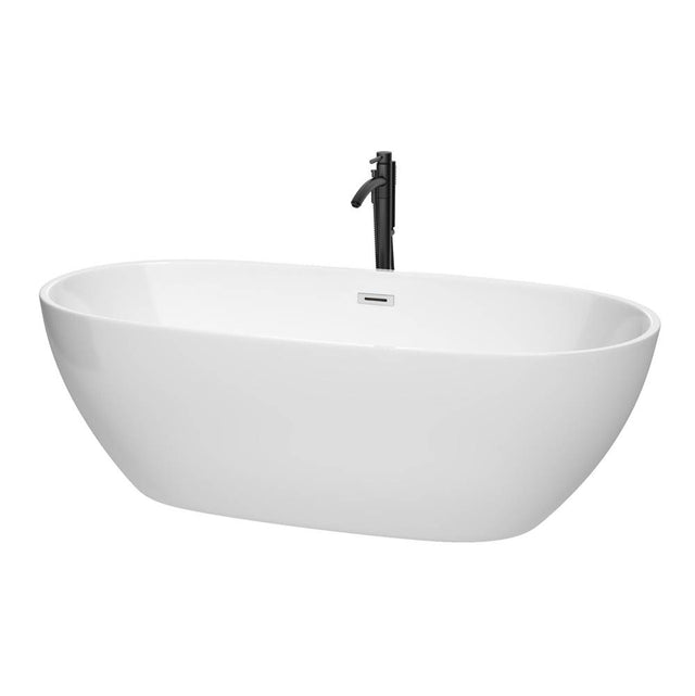 Wyndham Collection - Juno 71 Inch Freestanding Bathtub in White with Polished Chrome Trim and Floor Mounted Faucet in Matte Black