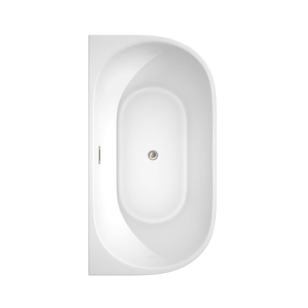 Callie 59 Inch Freestanding Bathtub in White with Floor Mounted Faucet, Drain and Overflow Trim in Brushed Nickel
