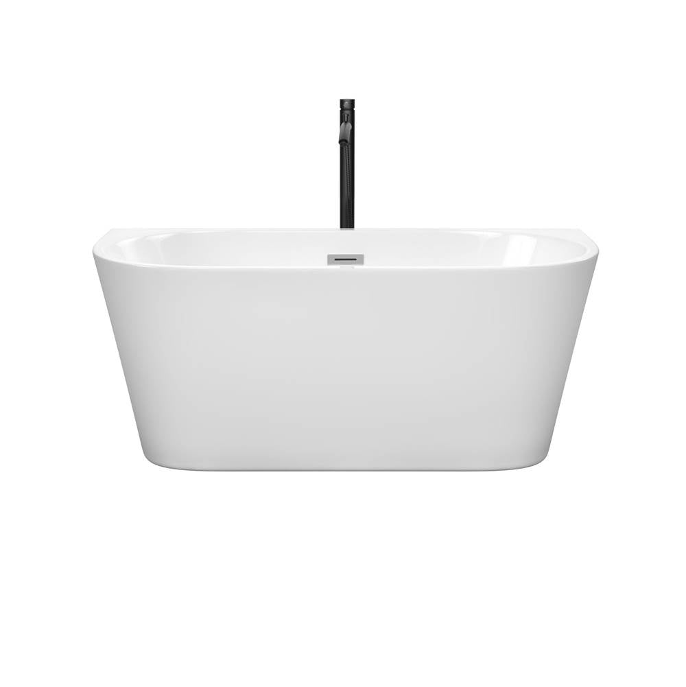 Callie 59 Inch Freestanding Bathtub in White with Polished Chrome Trim and Floor Mounted Faucet in Matte Black