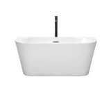 Callie 59 Inch Freestanding Bathtub in White with Polished Chrome Trim and Floor Mounted Faucet in Matte Black