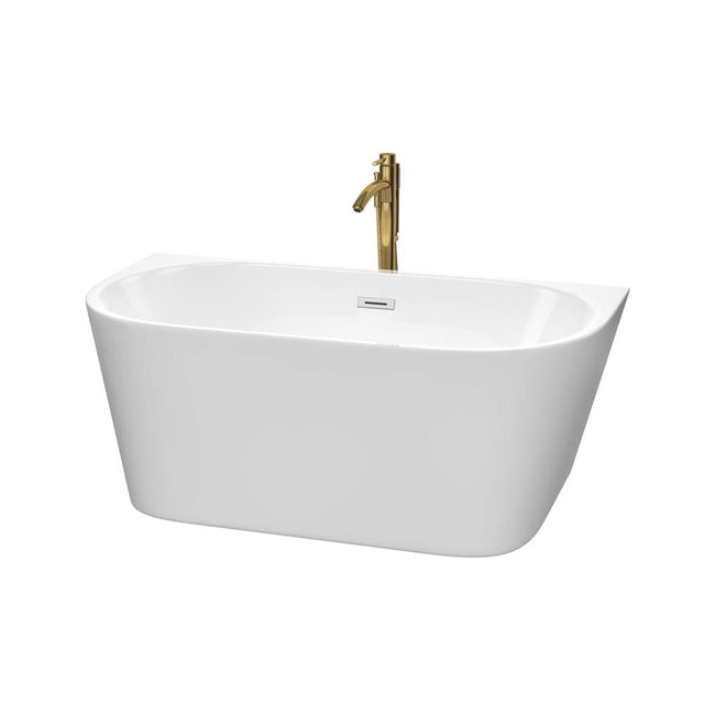 Wyndham Collection - Callie 59 Inch Freestanding Bathtub in White with Polished Chrome Trim and Floor Mounted Faucet in Brushed Gold