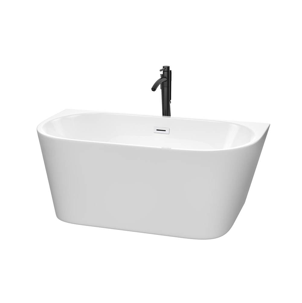 Wyndham Collection - Callie 59 Inch Freestanding Bathtub in White with Shiny White Trim and Floor Mounted Faucet in Matte Black