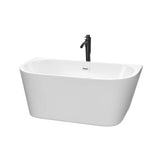 Wyndham Collection - Callie 59 Inch Freestanding Bathtub in White with Shiny White Trim and Floor Mounted Faucet in Matte Black
