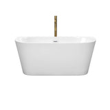 Callie 59 Inch Freestanding Bathtub in White with Shiny White Trim and Floor Mounted Faucet in Brushed Gold