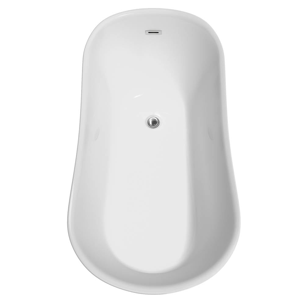 Janice 67 Inch Freestanding Bathtub in White with Polished Chrome Trim and Floor Mounted Faucet in Matte Black