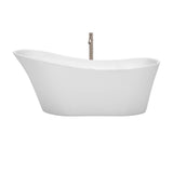Janice 67 Inch Freestanding Bathtub in White with Floor Mounted Faucet, Drain and Overflow Trim in Brushed Nickel