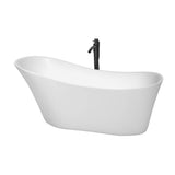 Wyndham Collection - Janice 67 Inch Freestanding Bathtub in White with Shiny White Trim and Floor Mounted Faucet in Matte Black