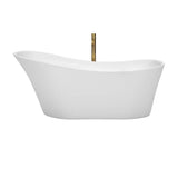 Janice 67 Inch Freestanding Bathtub in White with Shiny White Trim and Floor Mounted Faucet in Brushed Gold
