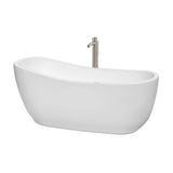 Wyndham Collection - Margaret 66 Inch Freestanding Bathtub in White with Floor Mounted Faucet, Drain and Overflow Trim in Brushed Nickel - White With Brushed Nickel