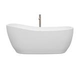 Margaret 66 Inch Freestanding Bathtub in White with Floor Mounted Faucet, Drain and Overflow Trim in Brushed Nickel