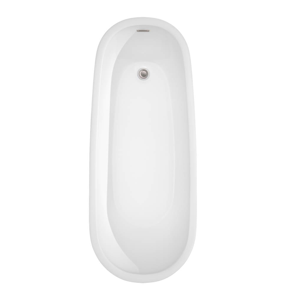 Margaret 66 Inch Freestanding Bathtub in White with Floor Mounted Faucet, Drain and Overflow Trim in Brushed Nickel