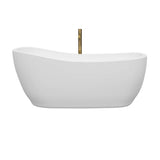 Margaret 66 Inch Freestanding Bathtub in White with Shiny White Trim and Floor Mounted Faucet in Brushed Gold