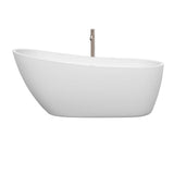 Florence 68 Inch Freestanding Bathtub in White with Floor Mounted Faucet, Drain and Overflow Trim in Brushed Nickel