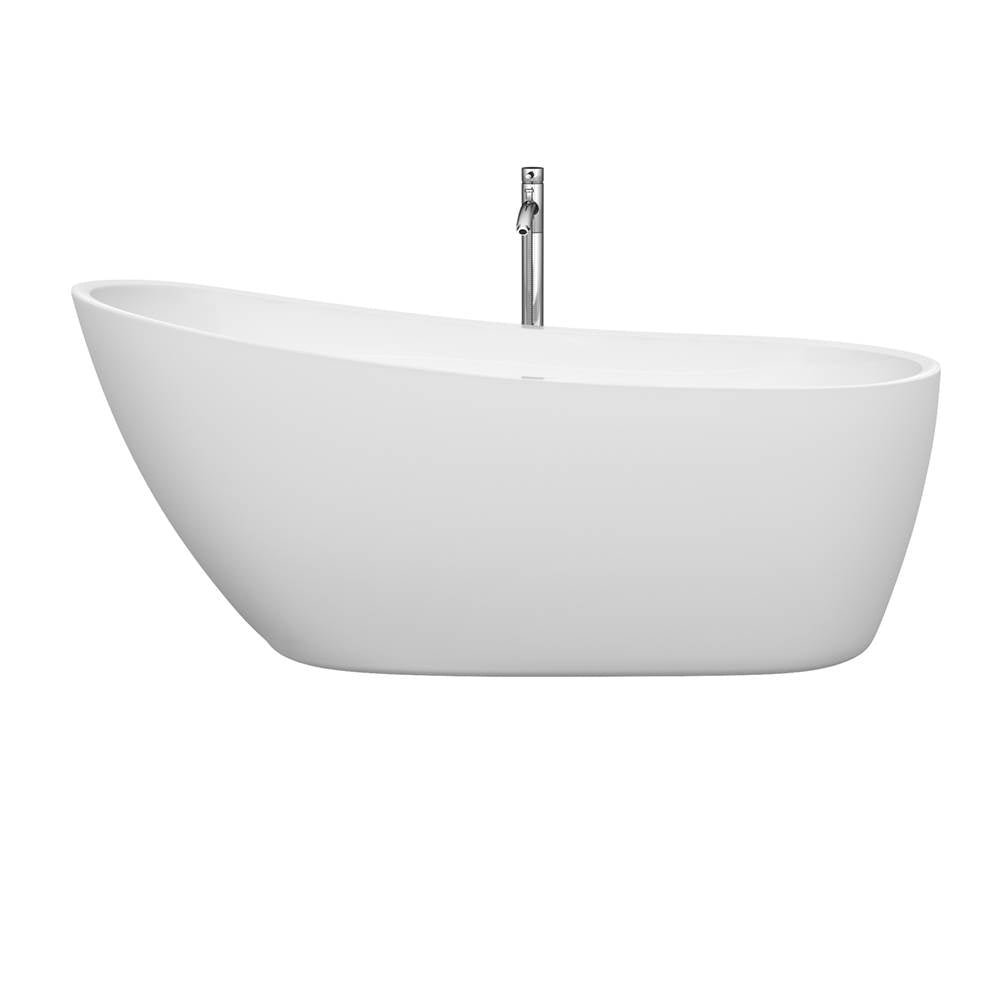 Florence 68 Inch Freestanding Bathtub in White with Floor Mounted Faucet, Drain and Overflow Trim in Brushed Nickel
