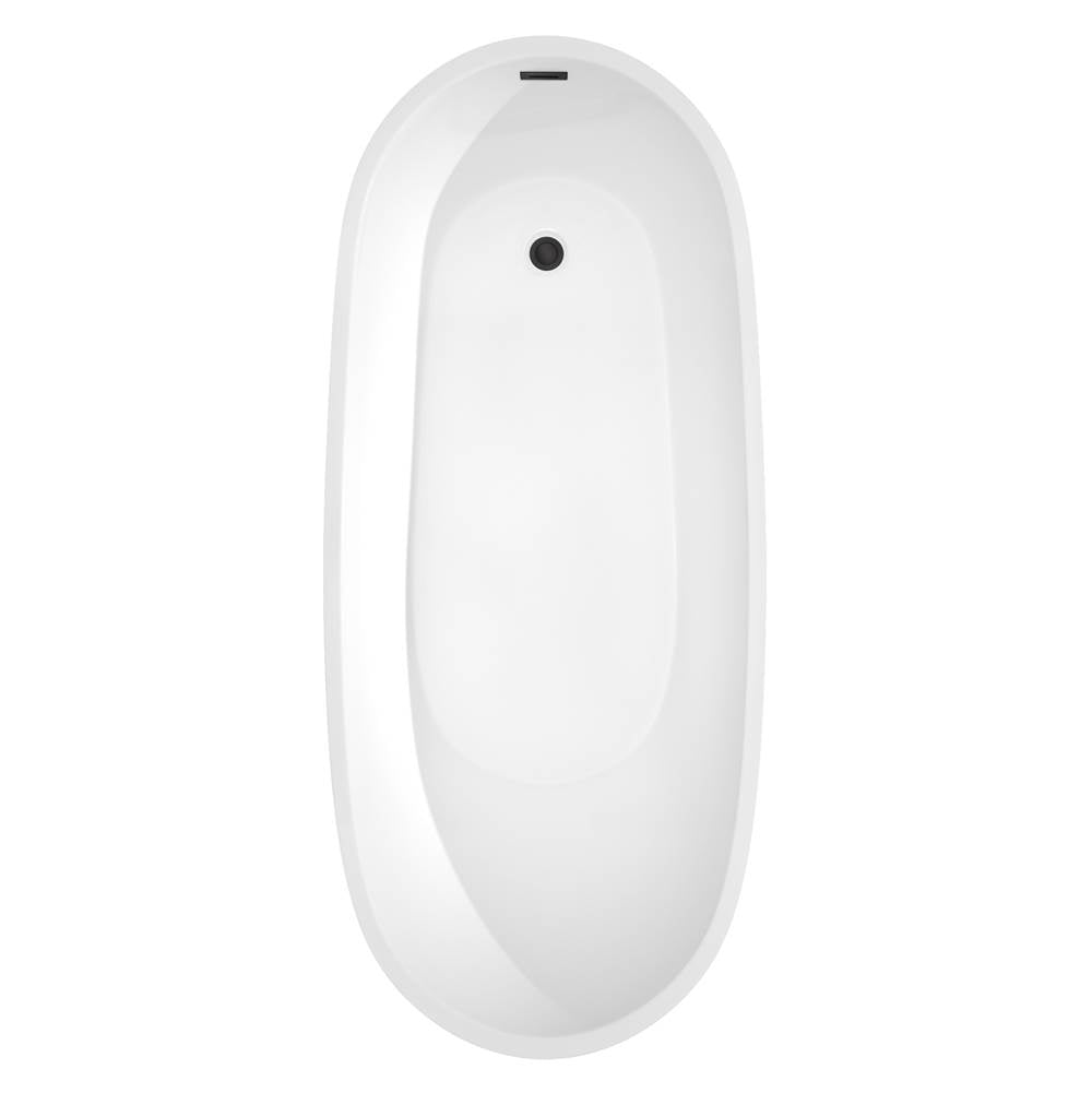 Florence 68 Inch Freestanding Bathtub in White with Floor Mounted Faucet, Drain and Overflow Trim in Matte Black