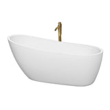 Wyndham Collection - Florence 68 Inch Freestanding Bathtub in White with Shiny White Trim and Floor Mounted Faucet in Brushed Gold