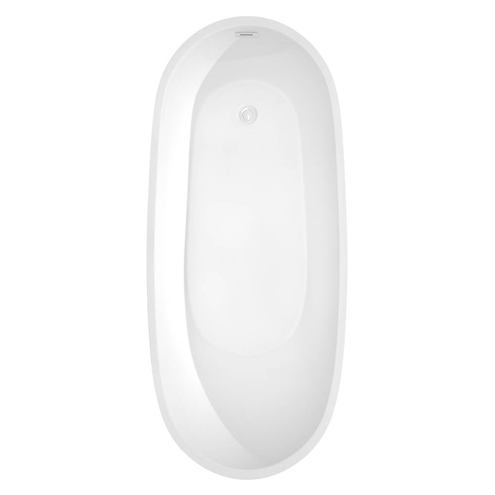 Florence 68 Inch Freestanding Bathtub in White with Shiny White Trim and Floor Mounted Faucet in Brushed Gold