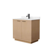 Wyndham Collection - Maroni 36 Inch Single Bathroom Vanity in Light Straw, Carrara Cultured Marble Countertop, Undermount Square Sink, Matte Black Trim