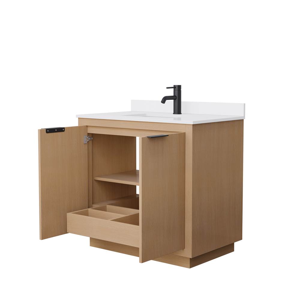 Maroni 36 Inch Single Bathroom Vanity in Light Straw, White Cultured Marble Countertop, Undermount Square Sink, Matte Black Trim