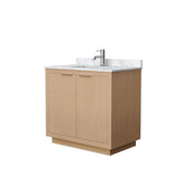 Wyndham Collection - Maroni 36 Inch Single Bathroom Vanity in Light Straw, White Carrara Marble Countertop, Undermount Square Sink