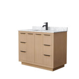 Wyndham Collection - Maroni 42 Inch Single Bathroom Vanity in Light Straw, White Carrara Marble Countertop, Undermount Square Sink, Matte Black Trim