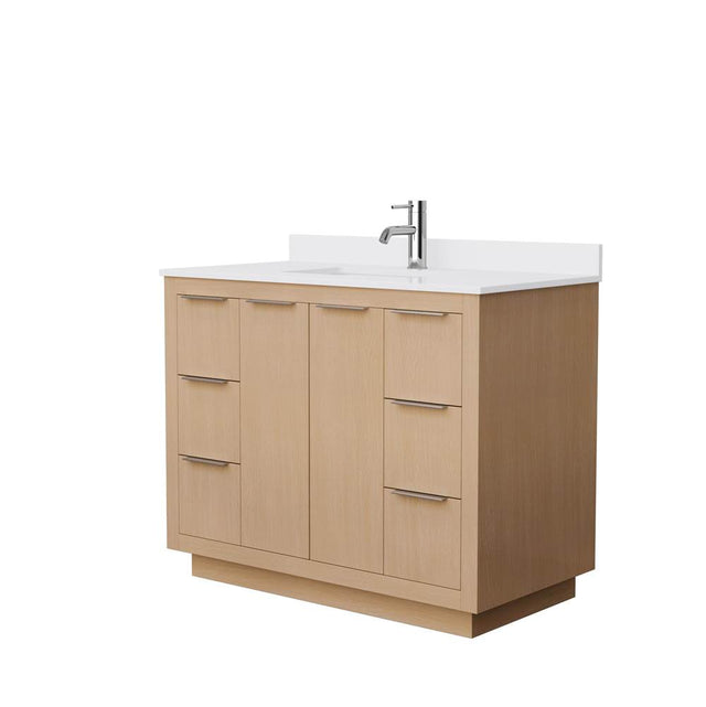 Wyndham Collection - Maroni 42 Inch Single Bathroom Vanity in Light Straw, White Cultured Marble Countertop, Undermount Square Sink