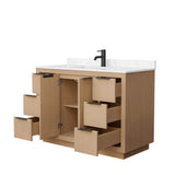 Maroni 48 Inch Single Bathroom Vanity in Light Straw, Carrara Cultured Marble Countertop, Undermount Square Sink, Matte Black Trim