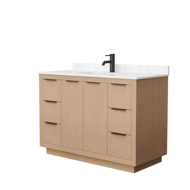 Wyndham Collection - Maroni 48 Inch Single Bathroom Vanity in Light Straw, Carrara Cultured Marble Countertop, Undermount Square Sink, Matte Black Trim