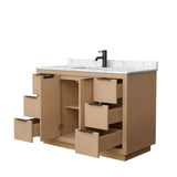 Maroni 48 Inch Single Bathroom Vanity in Light Straw, White Carrara Marble Countertop, Undermount Square Sink, Matte Black Trim