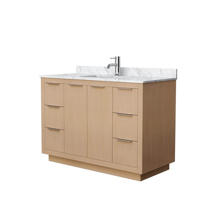Wyndham Collection - Maroni 48 Inch Single Bathroom Vanity in Light Straw, White Carrara Marble Countertop, Undermount Square Sink