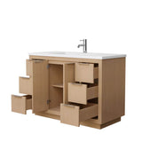 Maroni 48 Inch Single Bathroom Vanity in Light Straw, 1.25 Inch Thick Matte White Solid Surface Countertop, Integrated Sink