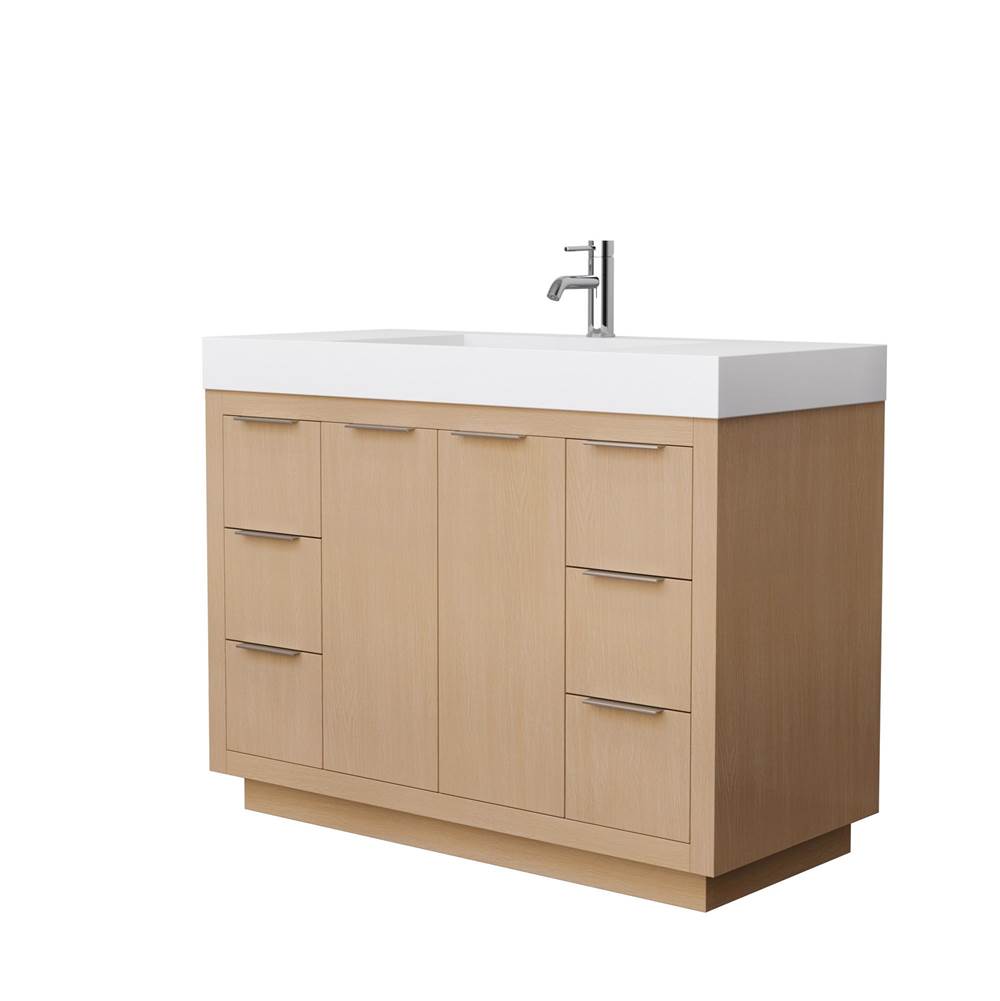 Wyndham Collection - Maroni 48 Inch Single Bathroom Vanity in Light Straw, 4 Inch Thick Matte White Solid Surface Countertop, Integrated Sink