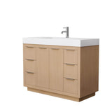 Wyndham Collection - Maroni 48 Inch Single Bathroom Vanity in Light Straw, 4 Inch Thick Matte White Solid Surface Countertop, Integrated Sink