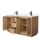 Maroni 60 Inch Double Bathroom Vanity in Light Straw, Carrara Cultured Marble Countertop, Undermount Square Sinks, Matte Black Trim