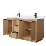 Maroni 60 Inch Double Bathroom Vanity in Light Straw, White Cultured Marble Countertop, Undermount Square Sinks, Matte Black Trim