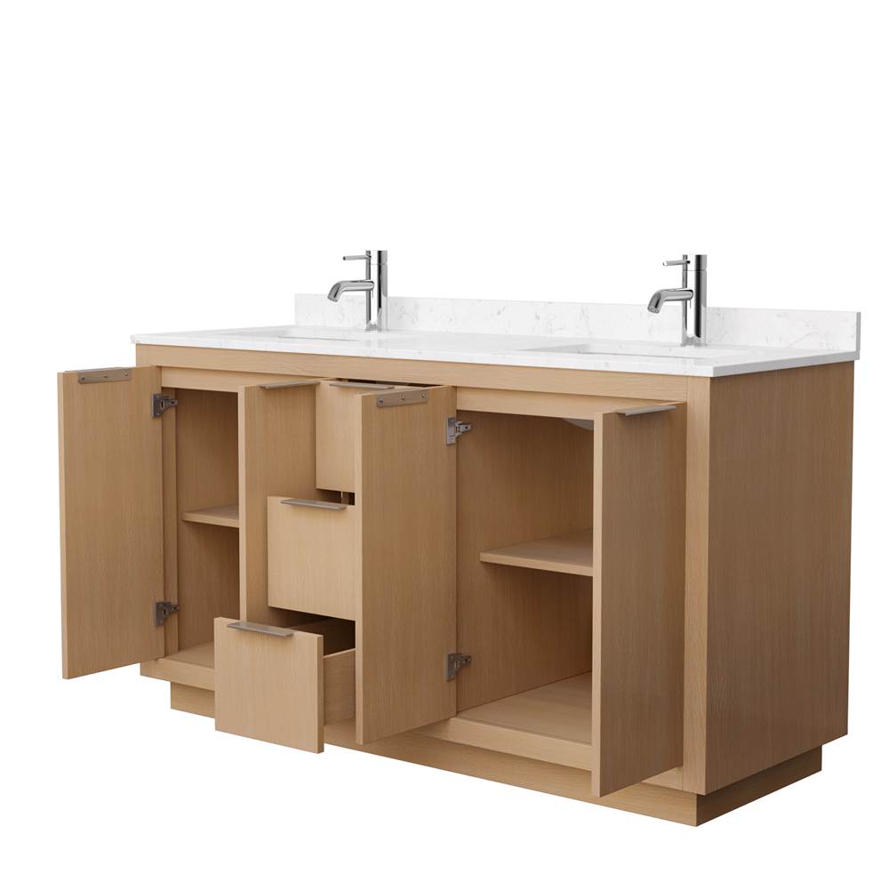 Maroni 60 Inch Double Bathroom Vanity in Light Straw, Carrara Cultured Marble Countertop, Undermount Square Sinks