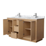 Maroni 60 Inch Double Bathroom Vanity in Light Straw, White Carrara Marble Countertop, Undermount Square Sinks