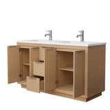 Maroni 60 Inch Double Bathroom Vanity in Light Straw, 1.25 Inch Thick Matte White Solid Surface Countertop, Integrated Sinks