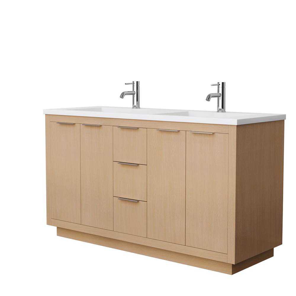 Wyndham Collection - Maroni 60 Inch Double Bathroom Vanity in Light Straw, 1.25 Inch Thick Matte White Solid Surface Countertop, Integrated Sinks