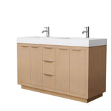 Wyndham Collection - Maroni 60 Inch Double Bathroom Vanity in Light Straw, 4 Inch Thick Matte White Solid Surface Countertop, Integrated Sinks