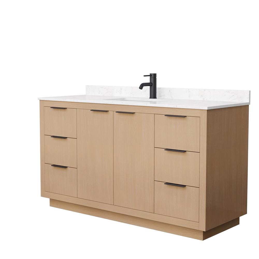 Wyndham Collection - Maroni 60 Inch Single Bathroom Vanity in Light Straw, Carrara Cultured Marble Countertop, Undermount Square Sink, Matte Black Trim