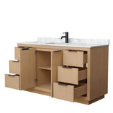 Maroni 60 Inch Single Bathroom Vanity in Light Straw, White Carrara Marble Countertop, Undermount Square Sink, Matte Black Trim